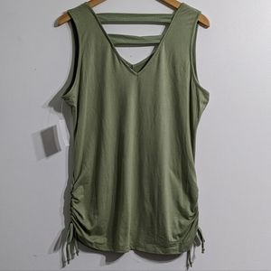 Women's Ruched Sides & Ladder Back Green V Neck Top, Size XL, New With Tag